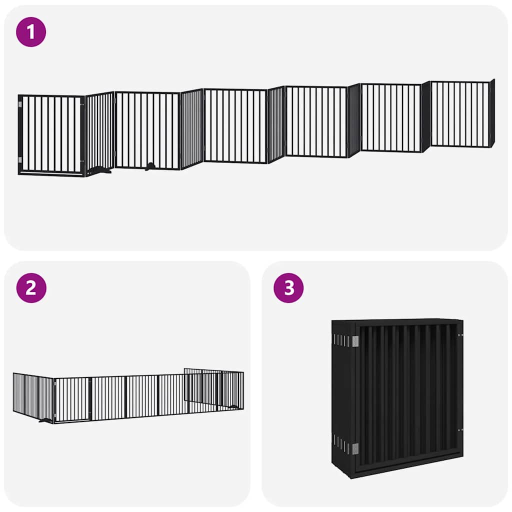 vidaXL Dog Gate with Door Foldable 12 Panels Black 960 cm Poplar Wood 5