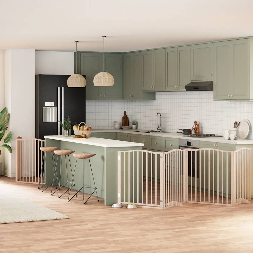 Dog Gate with Door Foldable Panels 480 cm Poplar Wood Width 80 cm Depth 90 cm Natural 6