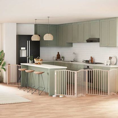 Dog Gate with Door Foldable Panels 480 cm Poplar Wood Width 80 cm Depth 90 cm Natural 6