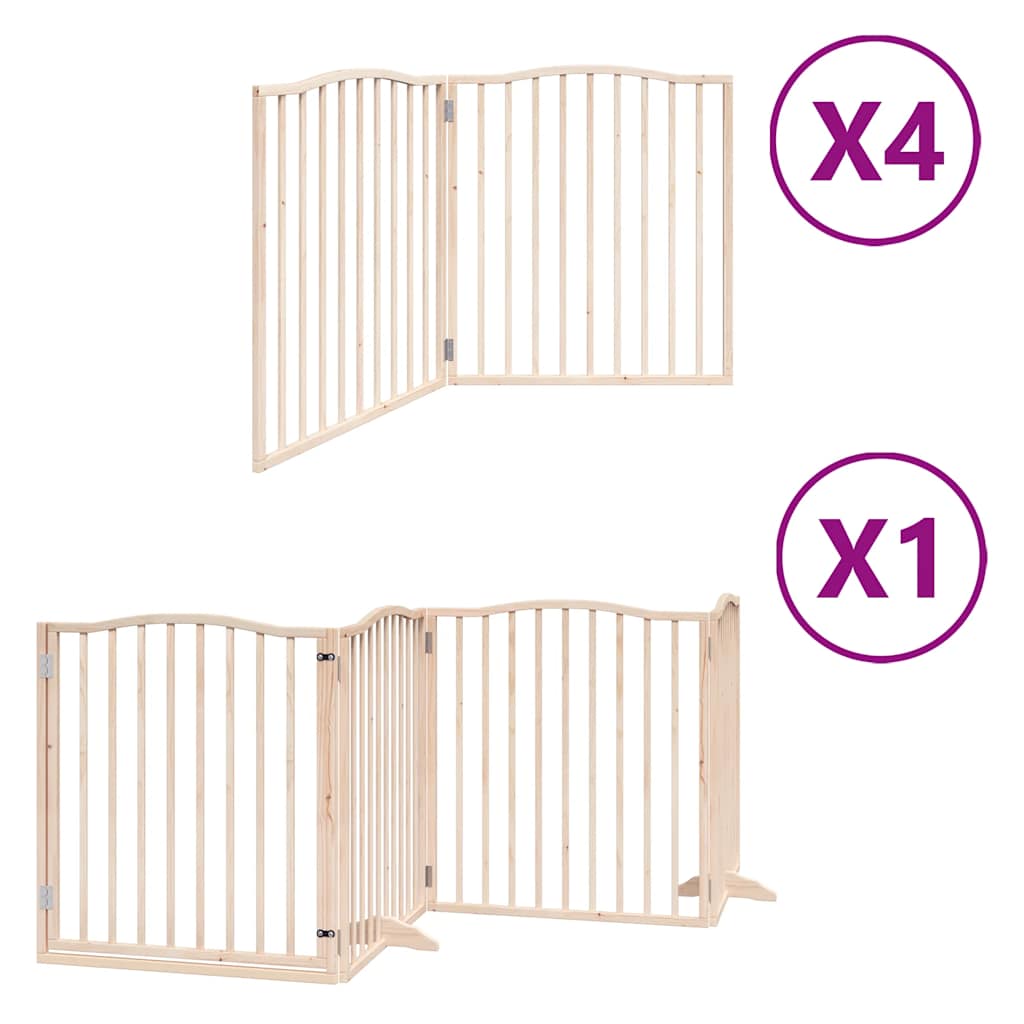 Dog Gate with Door Foldable Panels 480 cm Poplar Wood Width 80 cm Depth 90 cm Natural 12
