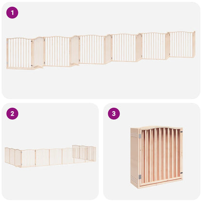 Dog Gate with Door Foldable Panels 480 cm Poplar Wood Width 80 cm Depth 90 cm Natural 12