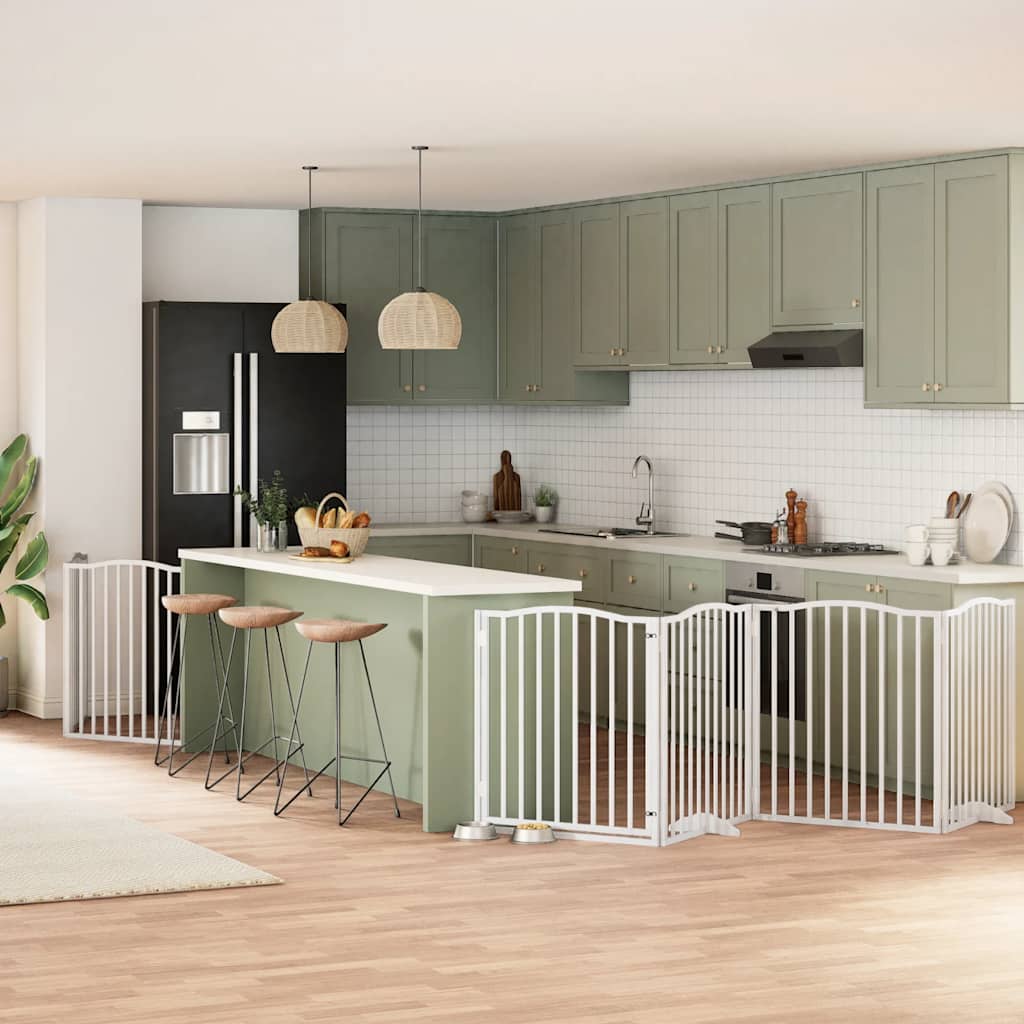 Dog Gate with Door Foldable Panels 480 cm Poplar Wood Width 80 cm Depth 90 cm White 6