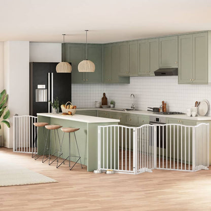Dog Gate with Door Foldable Panels 480 cm Poplar Wood Width 80 cm Depth 90 cm White 8