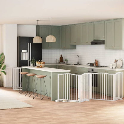 Dog Gate with Door Foldable Panels 480 cm Poplar Wood Width 80 cm Depth 90 cm White 10