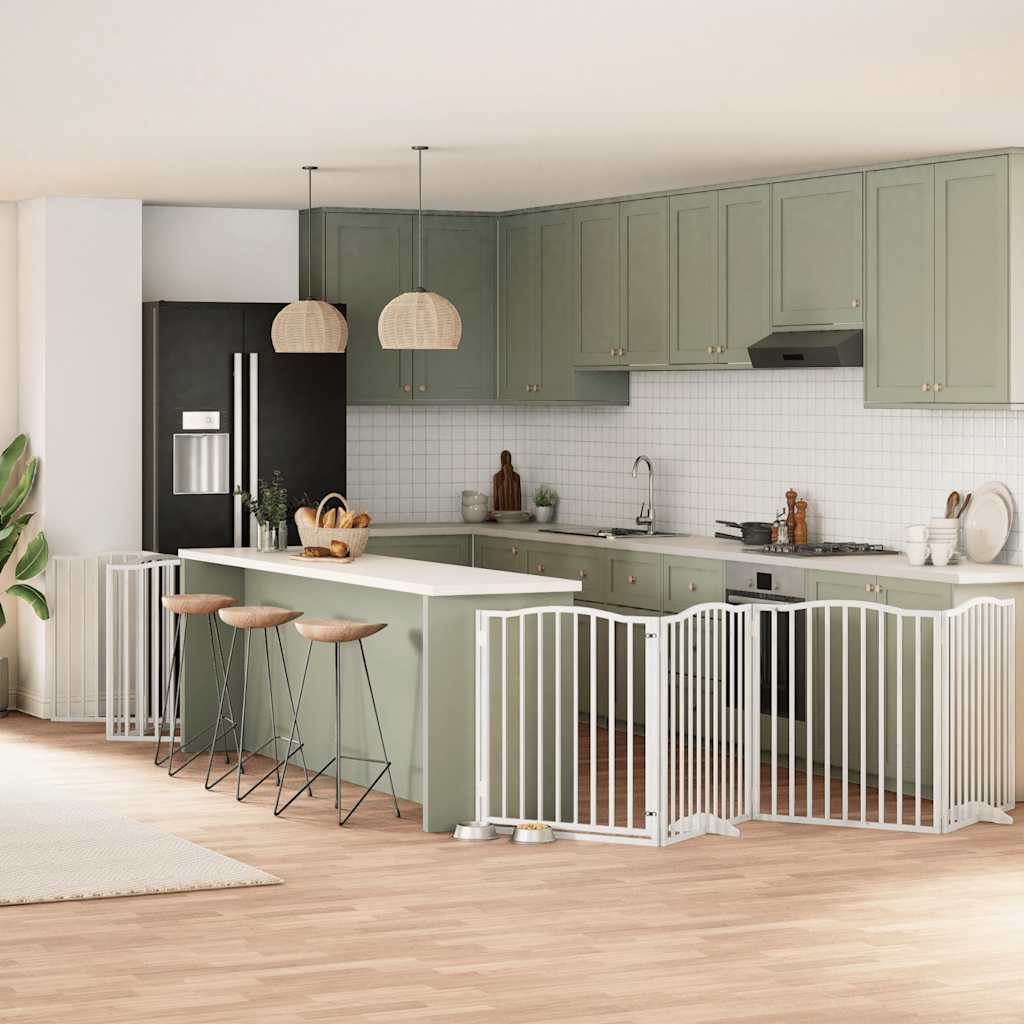 Dog Gate with Door Foldable Panels 480 cm Poplar Wood Width 80 cm Depth 90 cm White 12