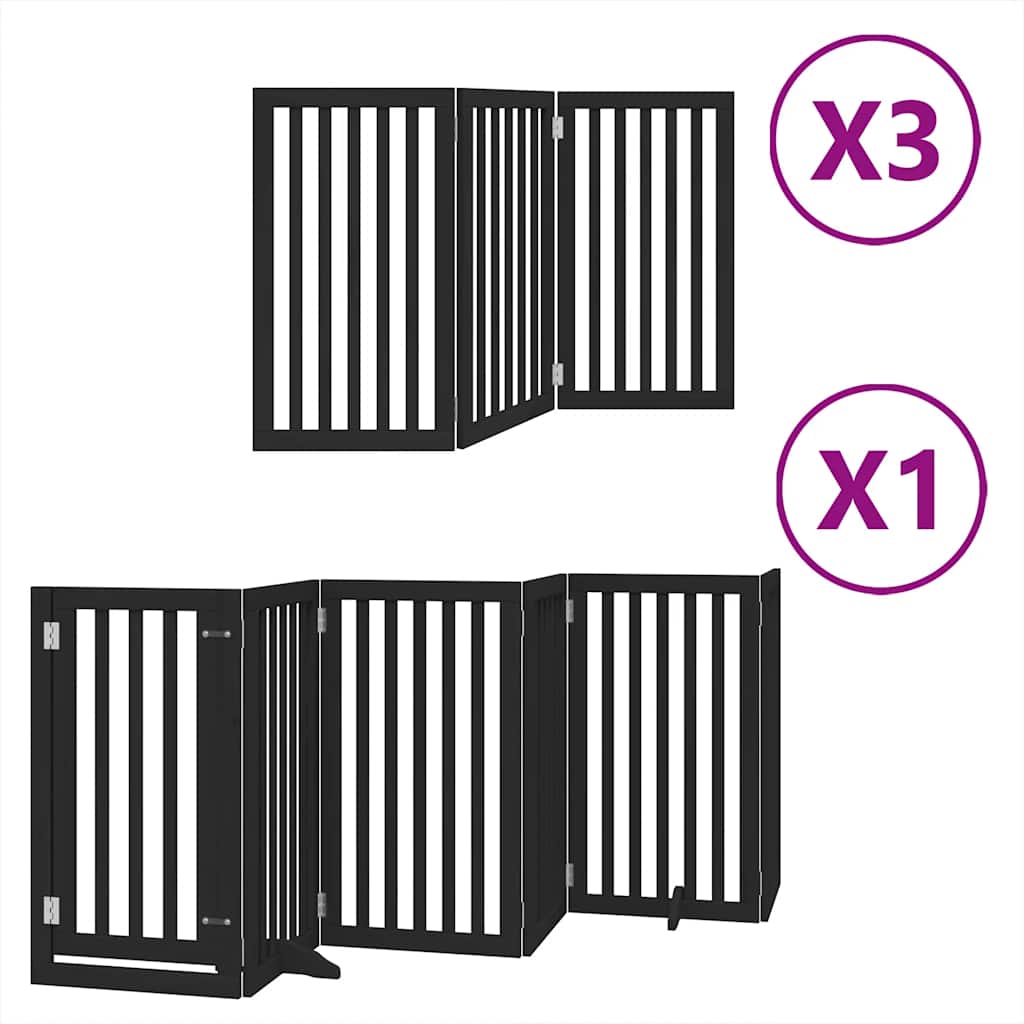 vidaXL Dog Gate with Door Foldable 15 Panels Black 750 cm Poplar Wood 2