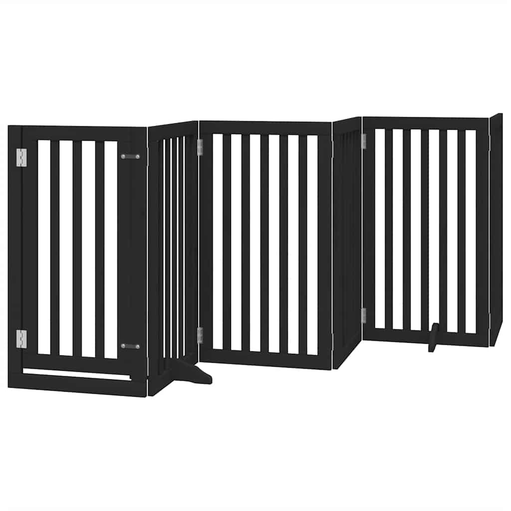 vidaXL Dog Gate with Door Foldable 15 Panels Black 750 cm Poplar Wood 3
