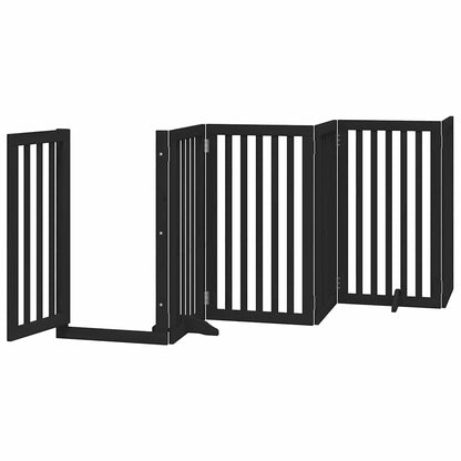 vidaXL Dog Gate with Door Foldable 15 Panels Black 750 cm Poplar Wood 4