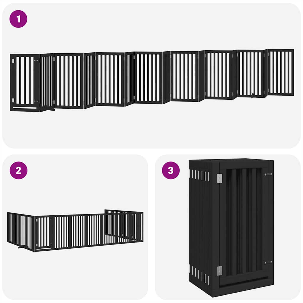 vidaXL Dog Gate with Door Foldable 15 Panels Black 750 cm Poplar Wood 5