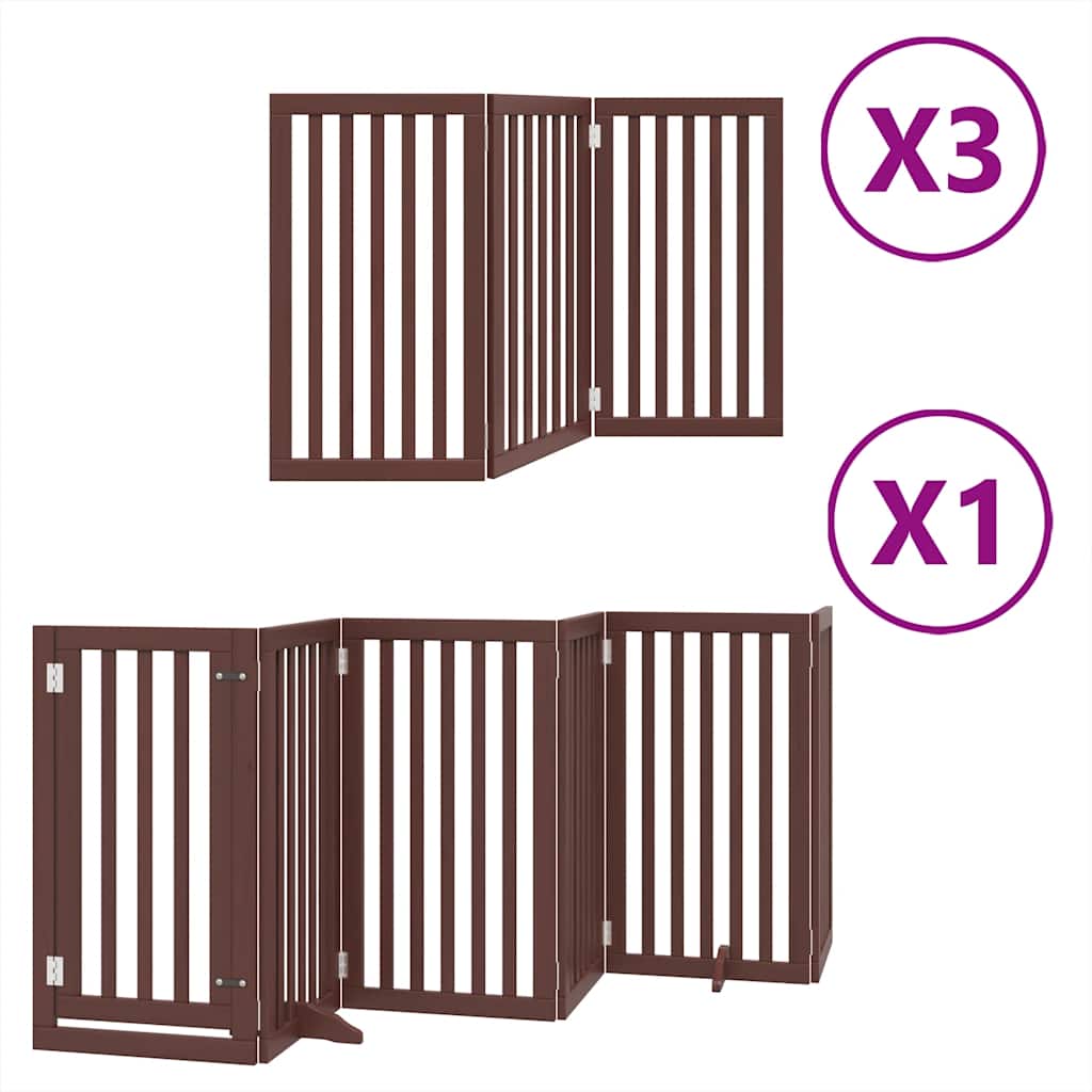 vidaXL Dog Gate with Door Foldable 15 Panels Brown 750 cm Poplar Wood 2