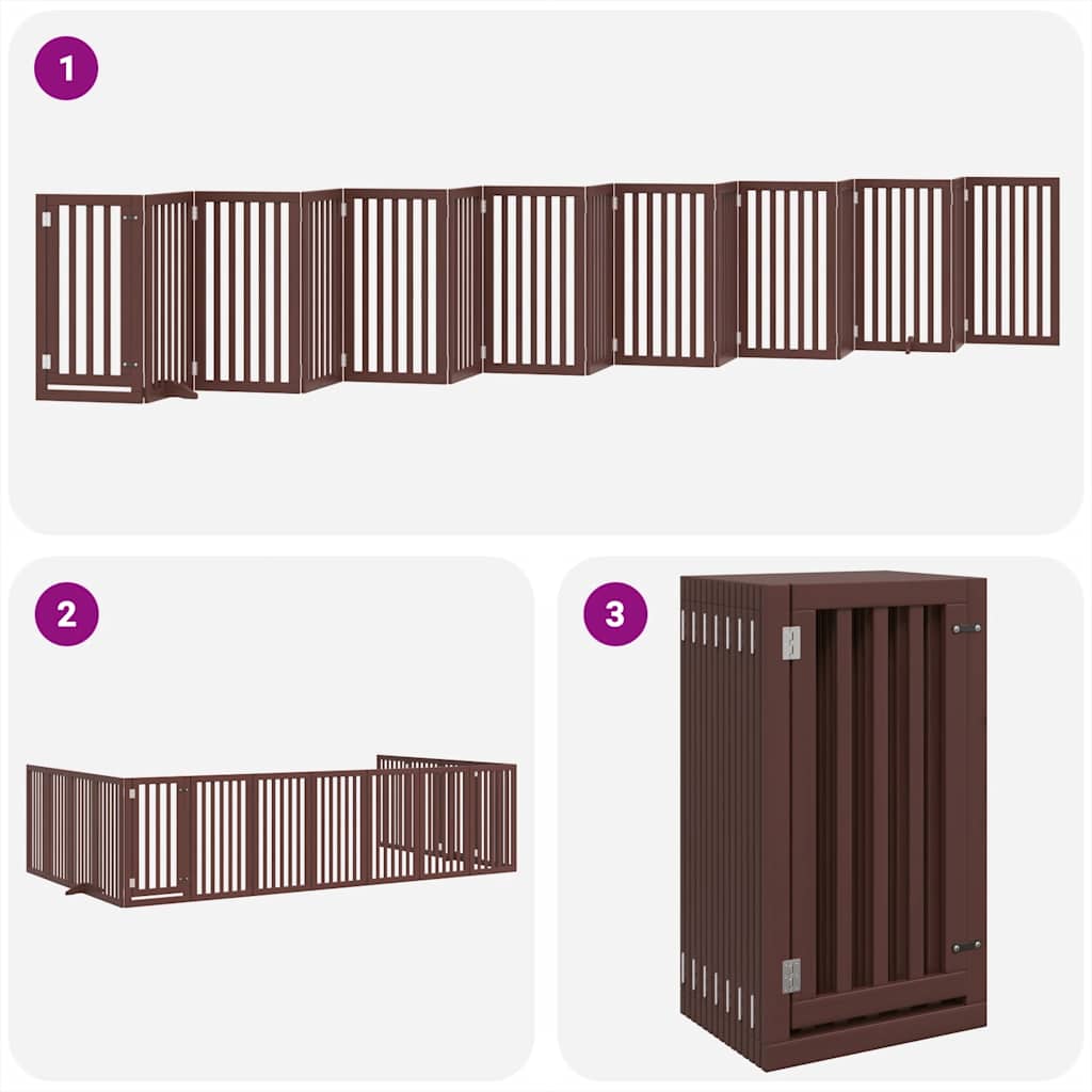 vidaXL Dog Gate with Door Foldable 15 Panels Brown 750 cm Poplar Wood 5