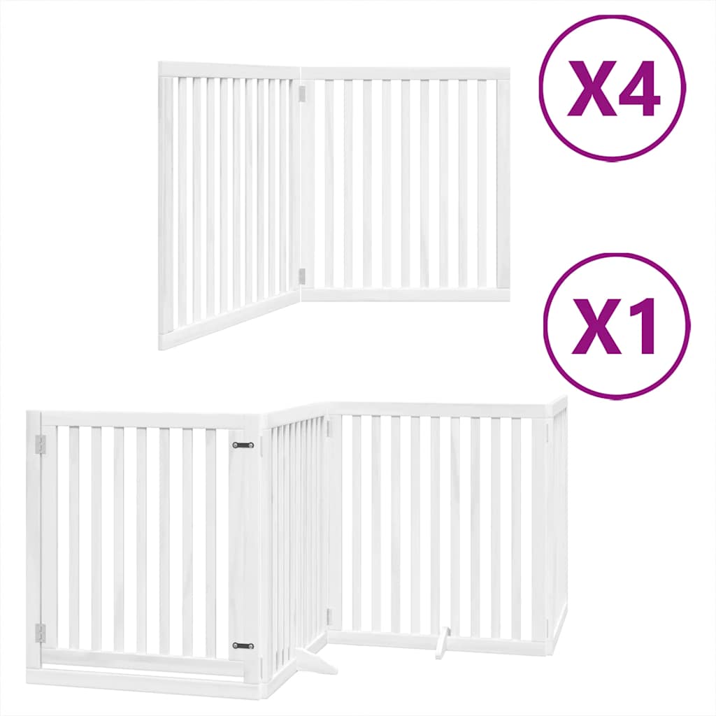 Dog Gate with Door Foldable Panels 480 cm Poplar Wood Width 80 cm Depth 90 cm White 12