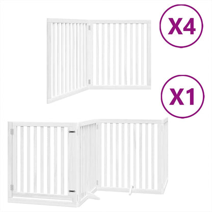 Dog Gate with Door Foldable Panels 480 cm Poplar Wood Width 80 cm Depth 90 cm White 12