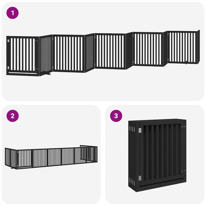 vidaXL Dog Gate with Door Foldable 10 Panels Black 800 cm Poplar Wood 5