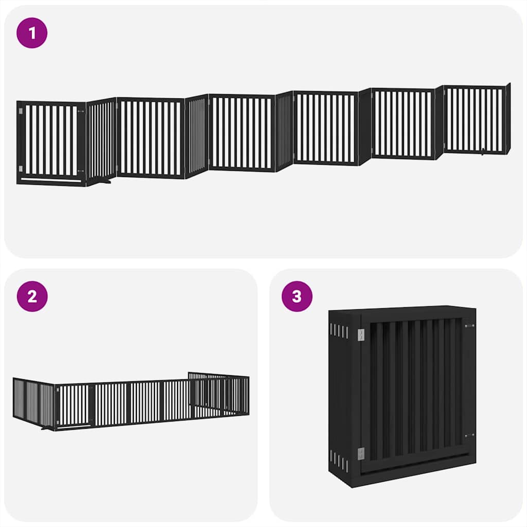 vidaXL Dog Gate with Door Foldable 12 Panels Black 960 cm Poplar Wood 5