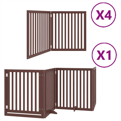 vidaXL Dog Gate with Door Foldable 12 Panels Brown 960 cm Poplar Wood 2