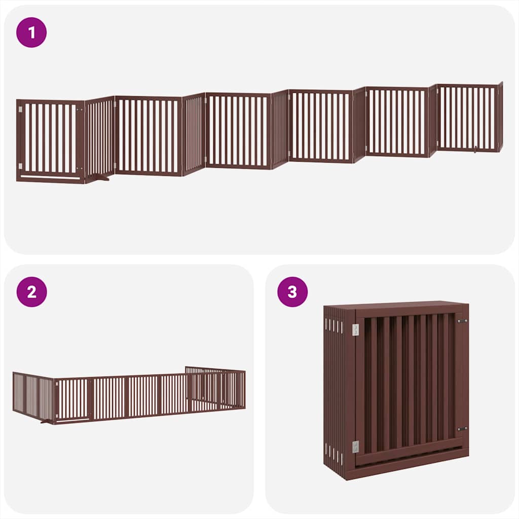 vidaXL Dog Gate with Door Foldable 12 Panels Brown 960 cm Poplar Wood 5