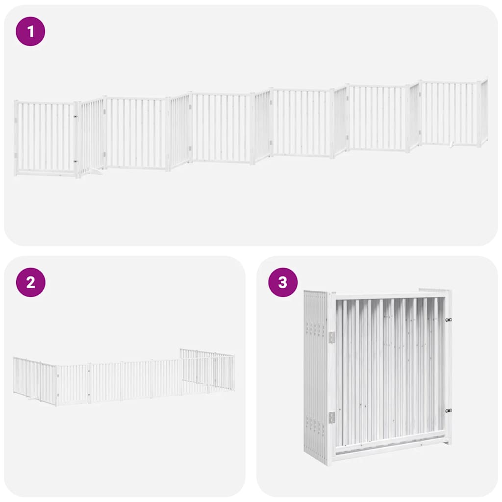 vidaXL Dog Gate with Door Foldable 12 Panels White 960 cm Poplar Wood 6