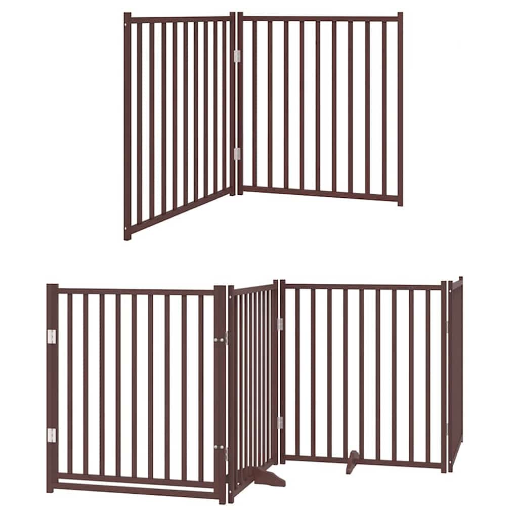 vidaXL Dog Gate with Door Foldable 12 Panels Brown 960 cm Poplar Wood 3