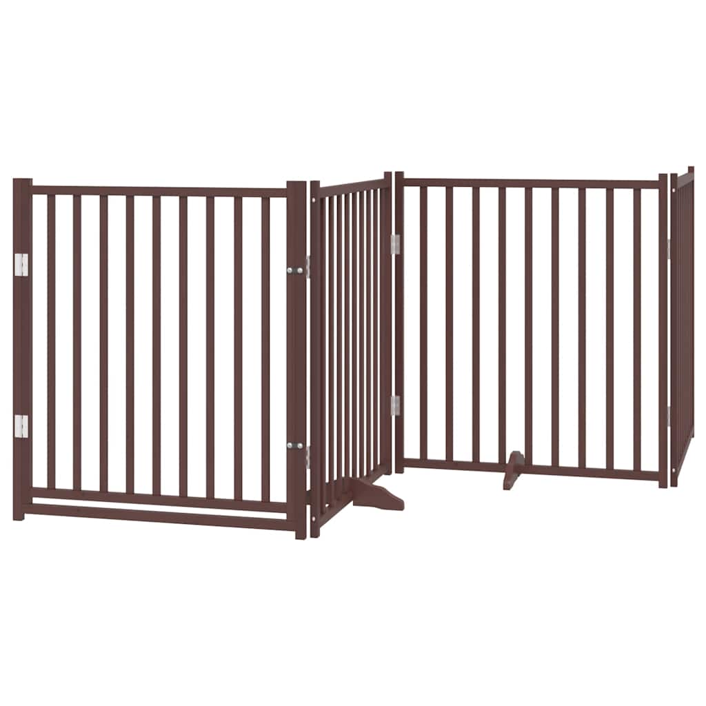 vidaXL Dog Gate with Door Foldable 12 Panels Brown 960 cm Poplar Wood 4