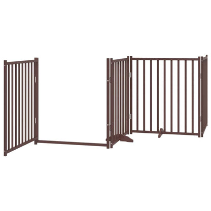 vidaXL Dog Gate with Door Foldable 12 Panels Brown 960 cm Poplar Wood 5