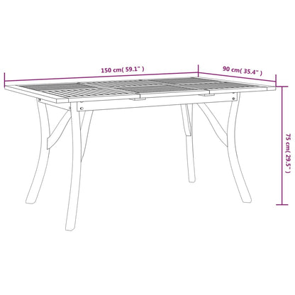 vidaXL Garden Table 150x90x75 cm Solid Wood Acacia 6