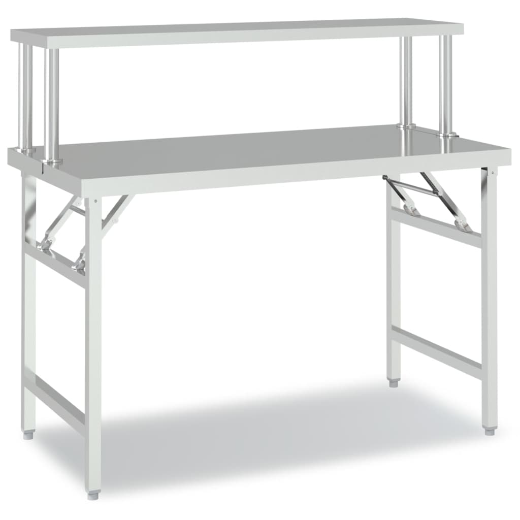 vidaXL Kitchen Work Table with Overshelf 120x60x115 cm Stainless Steel 2