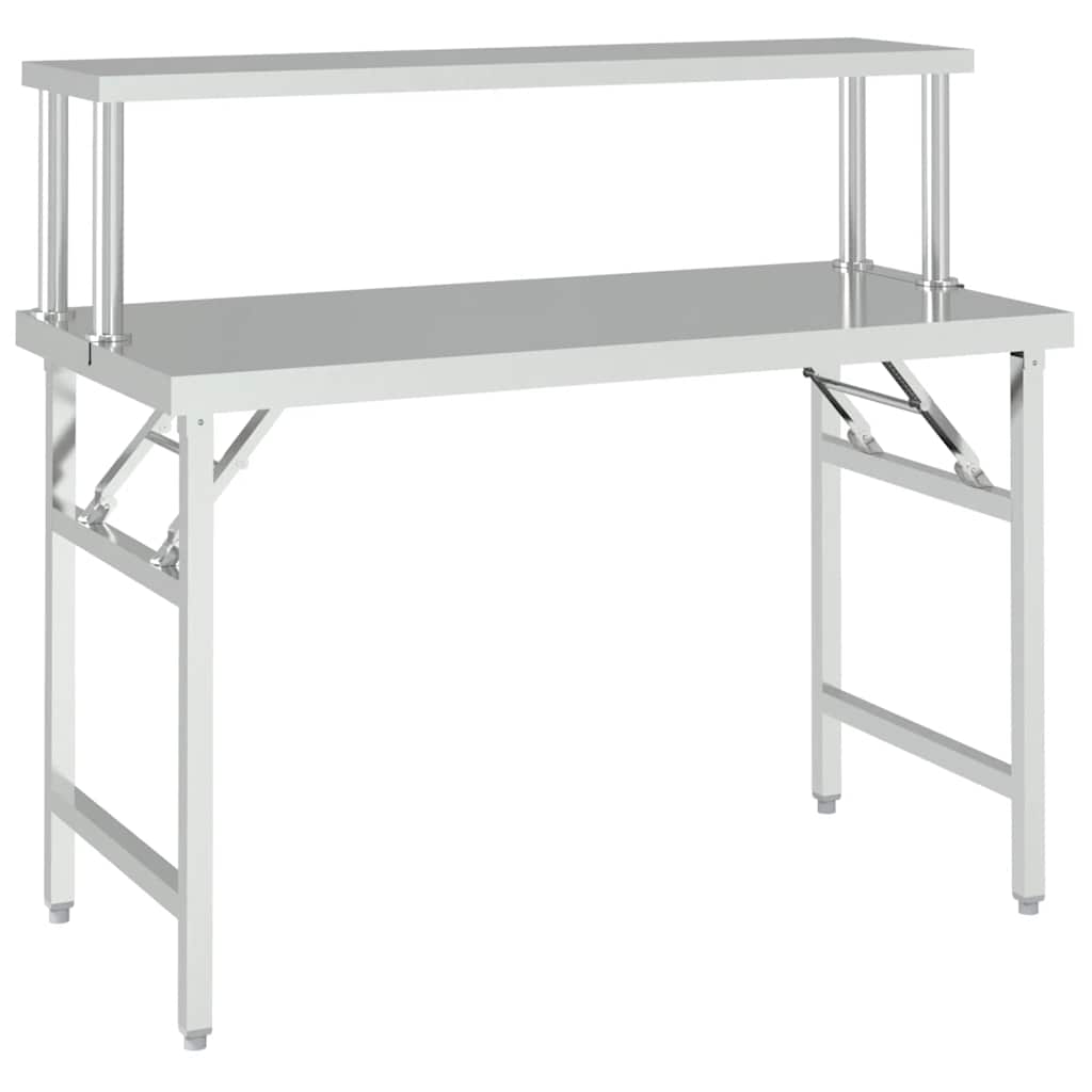 vidaXL Kitchen Work Table with Overshelf 120x60x115 cm Stainless Steel 3