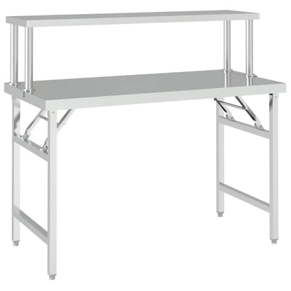 vidaXL Kitchen Work Table with Overshelf 120x60x115 cm Stainless Steel 3