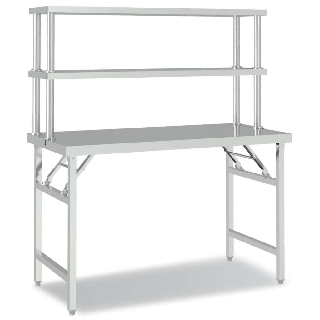 vidaXL Kitchen Work Table with Overshelf 120x60x145 cm Stainless Steel 2