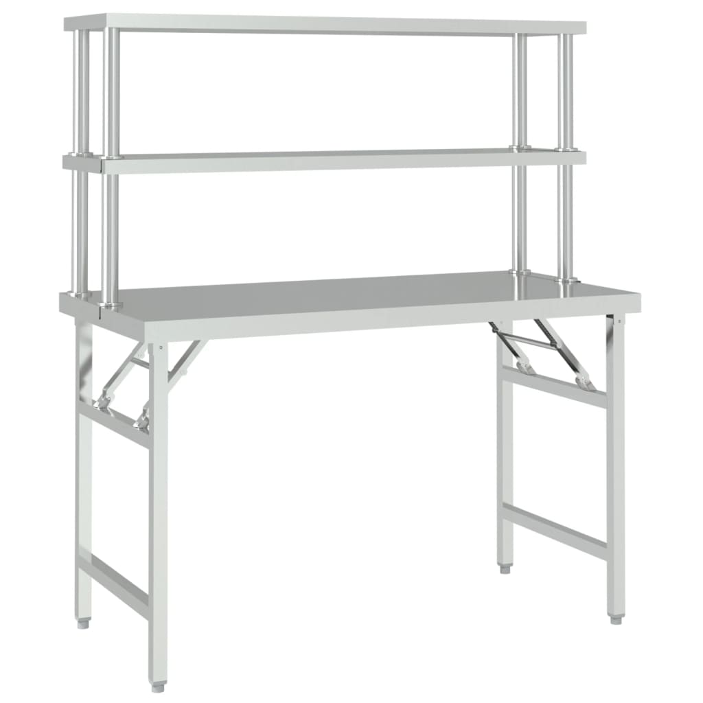 vidaXL Kitchen Work Table with Overshelf 120x60x145 cm Stainless Steel 3