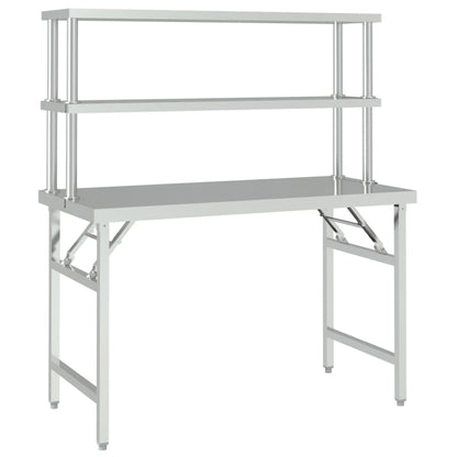 vidaXL Kitchen Work Table with Overshelf 120x60x145 cm Stainless Steel 3