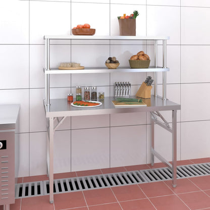 vidaXL Kitchen Work Table with Overshelf 120x60x145 cm Stainless Steel 1