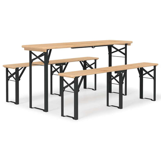 vidaXL 3 Piece Folding Beer Table Set Solid Wood Fir 2