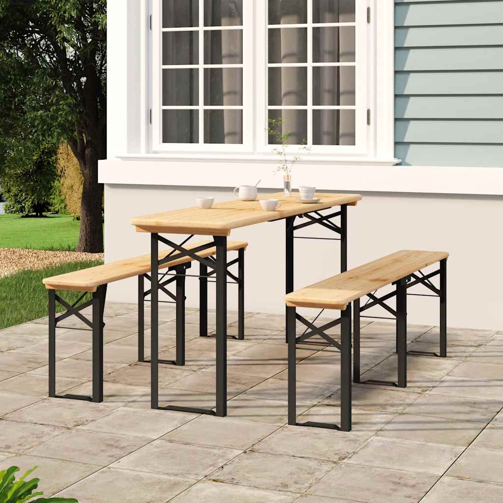 vidaXL 3 Piece Folding Beer Table Set Solid Wood Fir 1