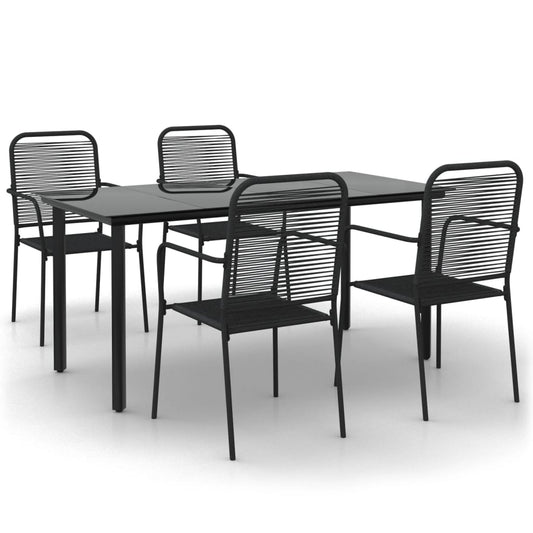 vidaXL 5 Piece Garden Dining Set Black Cotton Rope and Steel 2
