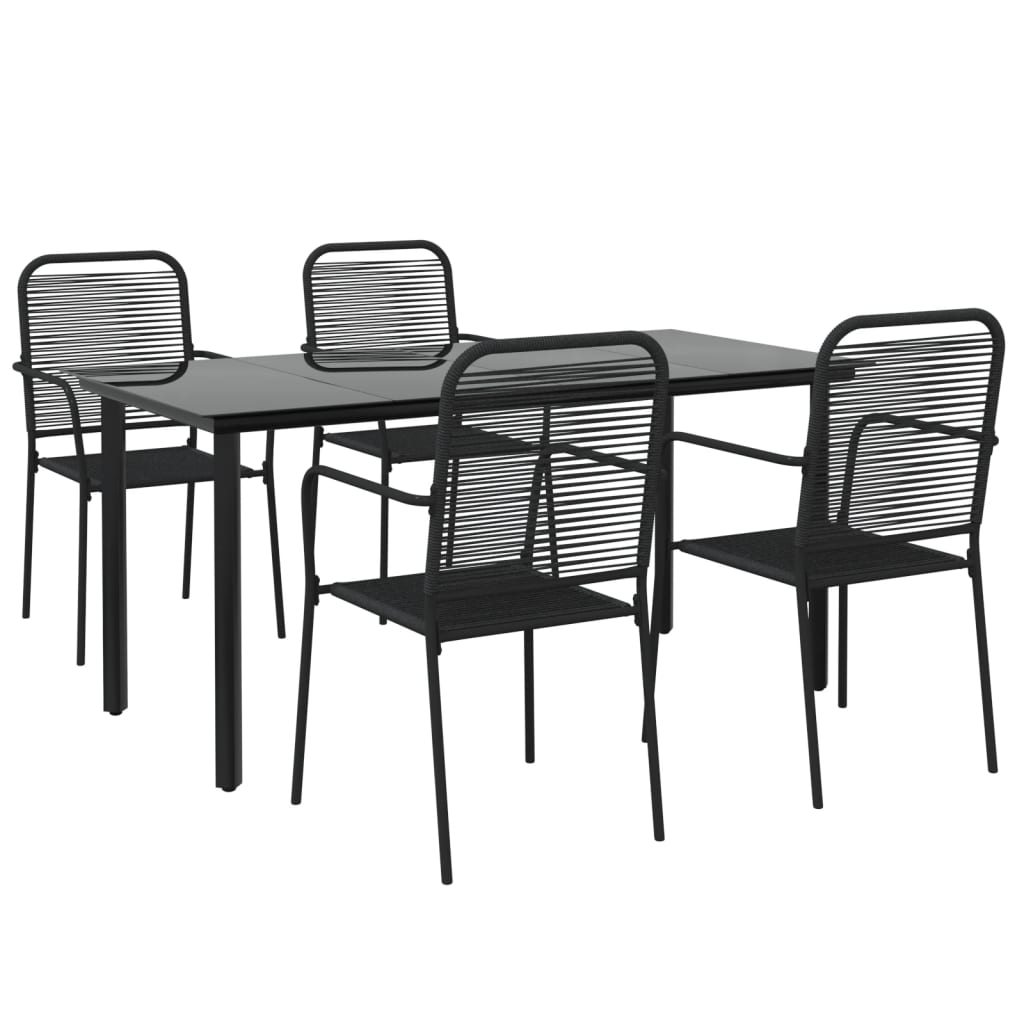 vidaXL 5 Piece Garden Dining Set Black Cotton Rope and Steel 3