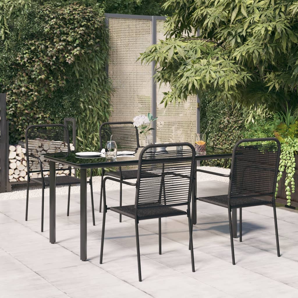 vidaXL 5 Piece Garden Dining Set Black Cotton Rope and Steel 1