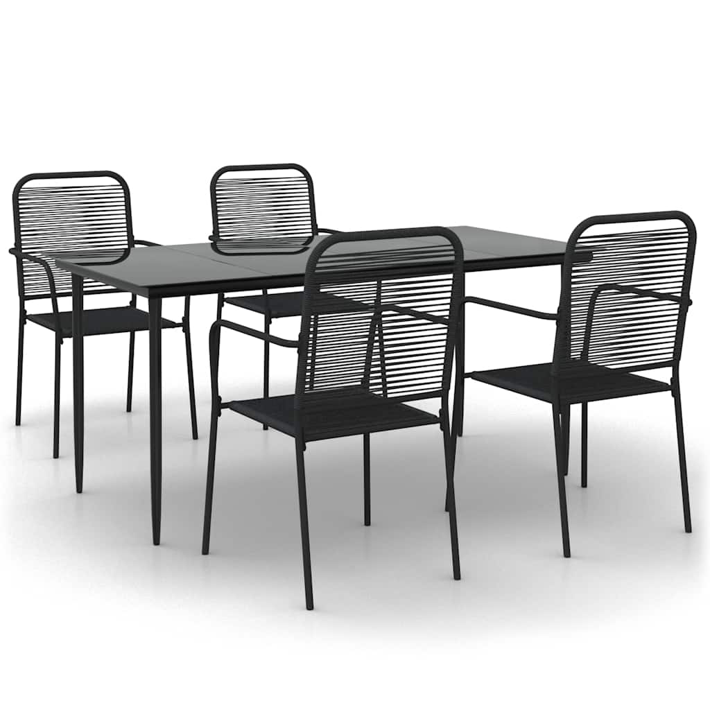vidaXL 5 Piece Garden Dining Set Black Cotton Rope and Steel 2