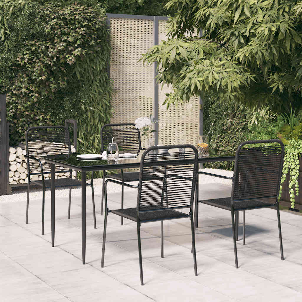 vidaXL 5 Piece Garden Dining Set Black Cotton Rope and Steel 1