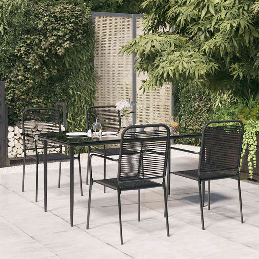vidaXL 5 Piece Garden Dining Set Black Cotton Rope and Steel 1