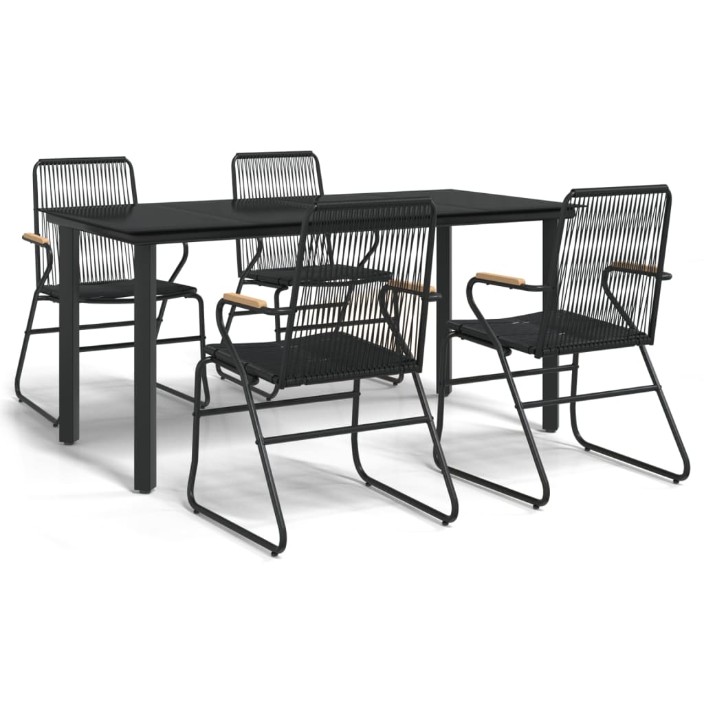 5 Piece Garden Dining Set Black PVC Rattan 160 cm table length 4