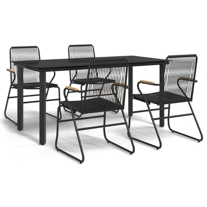 5 Piece Garden Dining Set Black PVC Rattan 160 cm table length 4