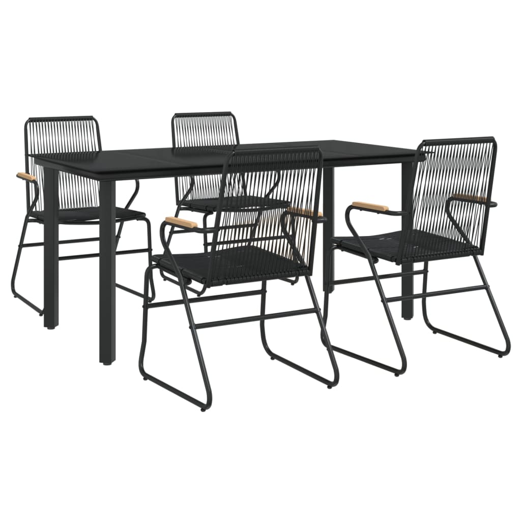 5 Piece Garden Dining Set Black PVC Rattan 160 cm table length 4