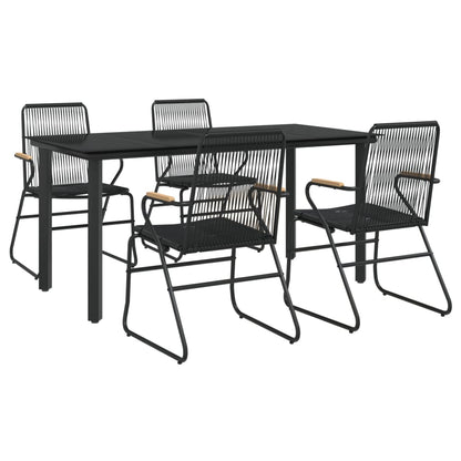 5 Piece Garden Dining Set Black PVC Rattan 160 cm table length 4