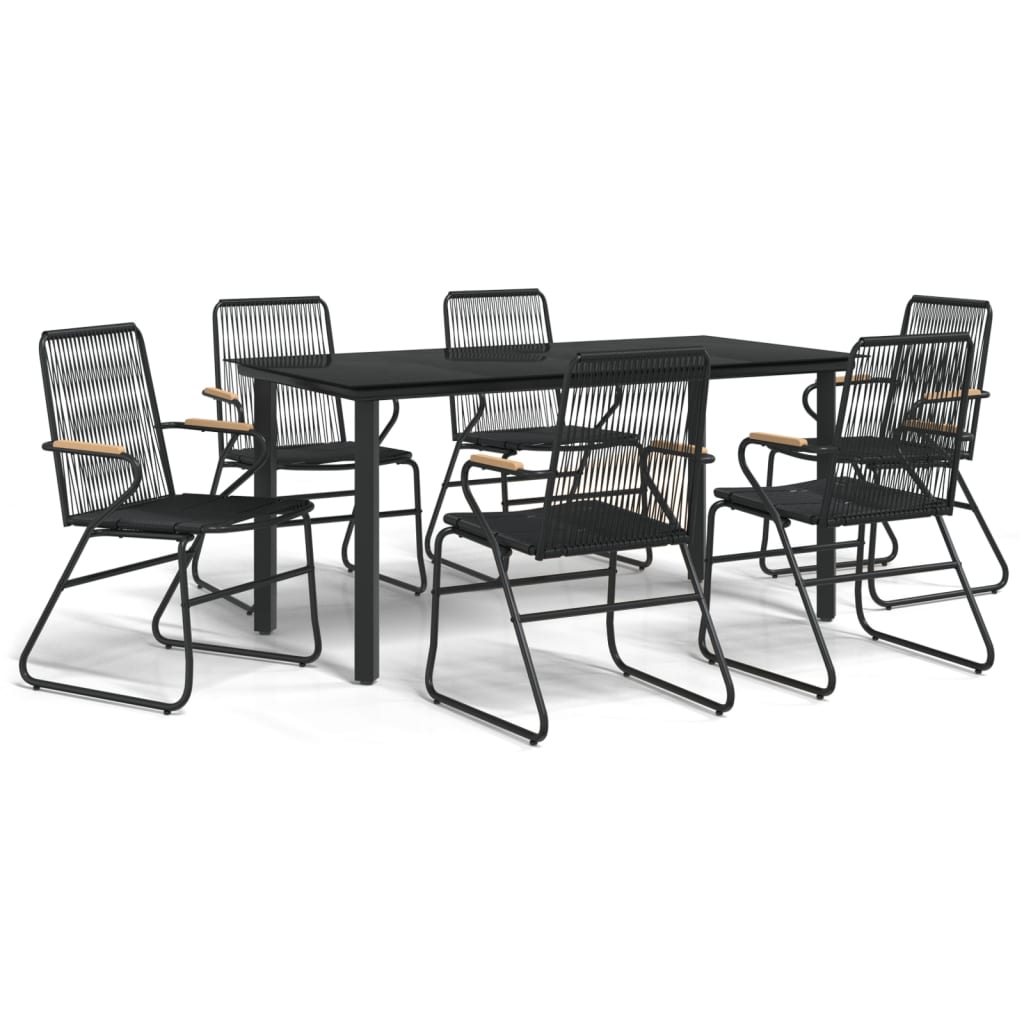 vidaXL 7 Piece Garden Dining Set Black PVC Rattan 2