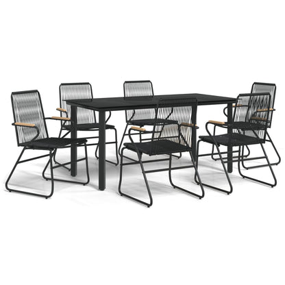vidaXL 7 Piece Garden Dining Set Black PVC Rattan 2