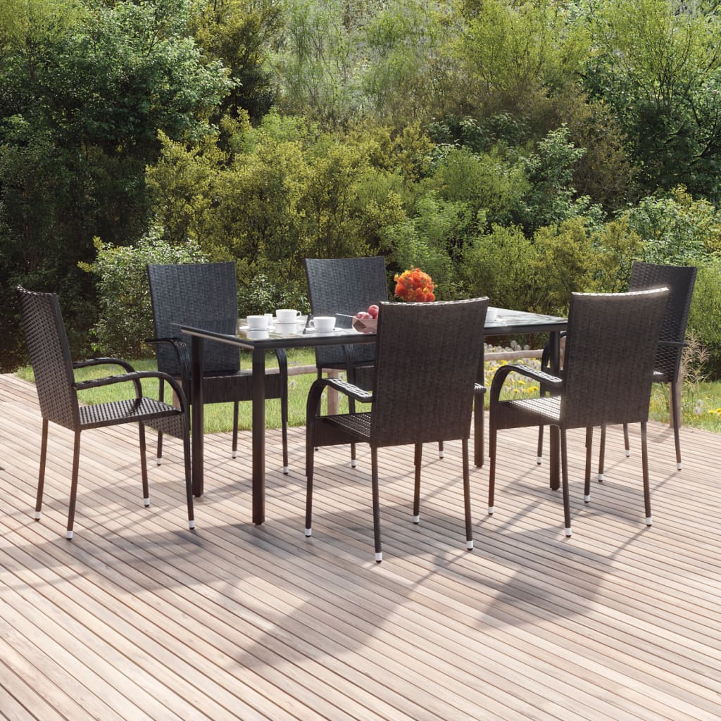 5 Piece Garden Dining Black 160 cm table length 6
