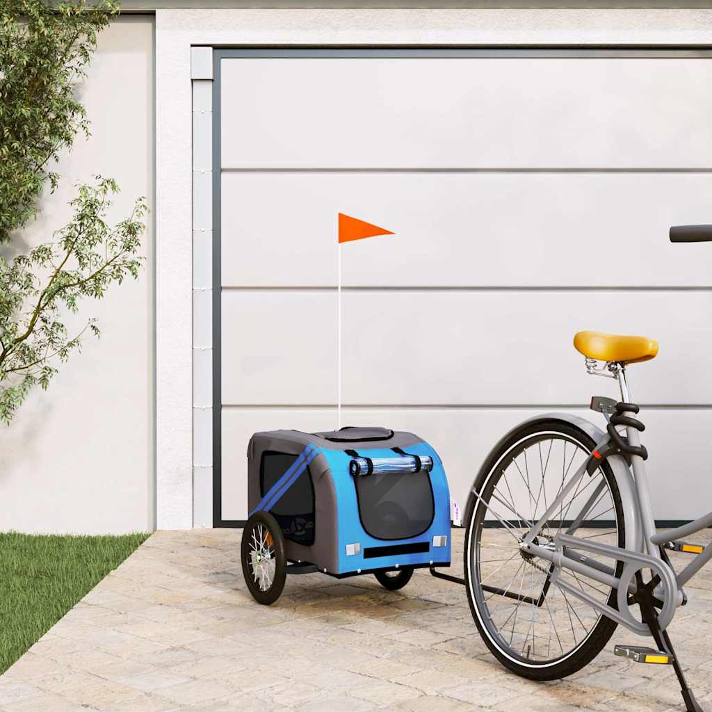Pet Bike Trailer and Grey Oxford Fabric and Iron Depth 63 cm Blue 125 cm 66 cm