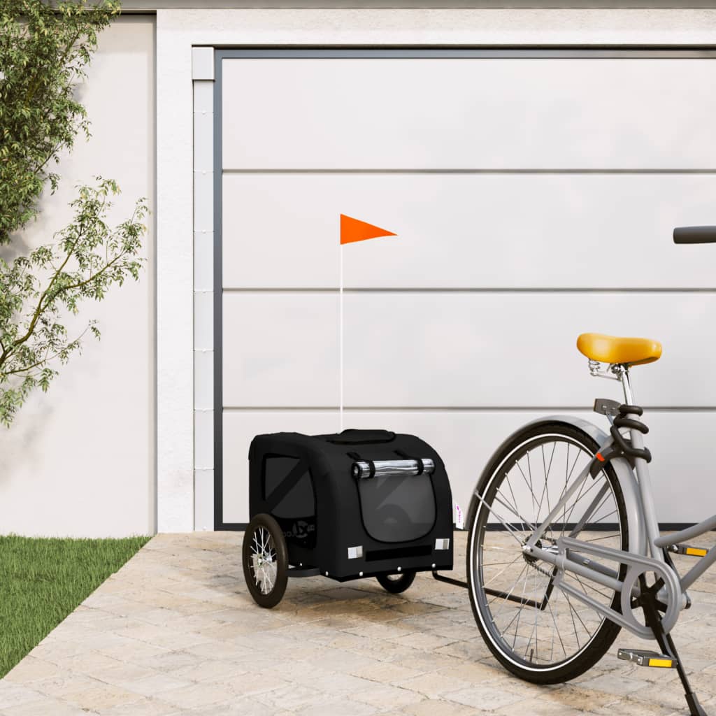 Pet Bike Trailer and Grey Oxford Fabric and Iron Depth 63 cm Black 125 cm 66 cm